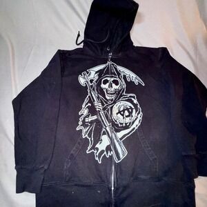 Sons of Anarchy Zip Up Hoodie Mens Medium Black Good Grim Reaper SOA Graphic
